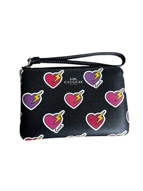 Coach Heart Lightning Bolt Wristlet 💖⚡ Black Leather Pouch – Like New